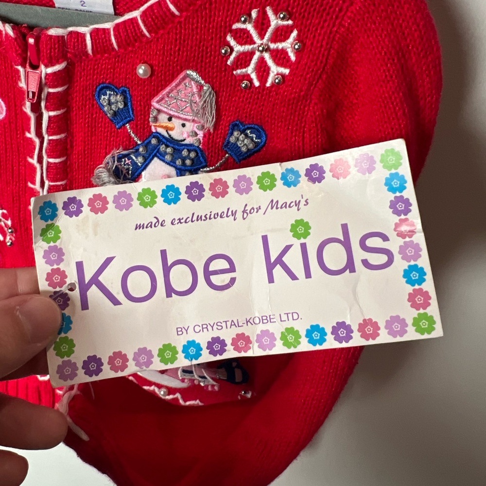 Vintage Kobe Kids Cardigan Christmas Winter Holiday Girls Size 2 Snowmen NWT - Picture 5 of 9